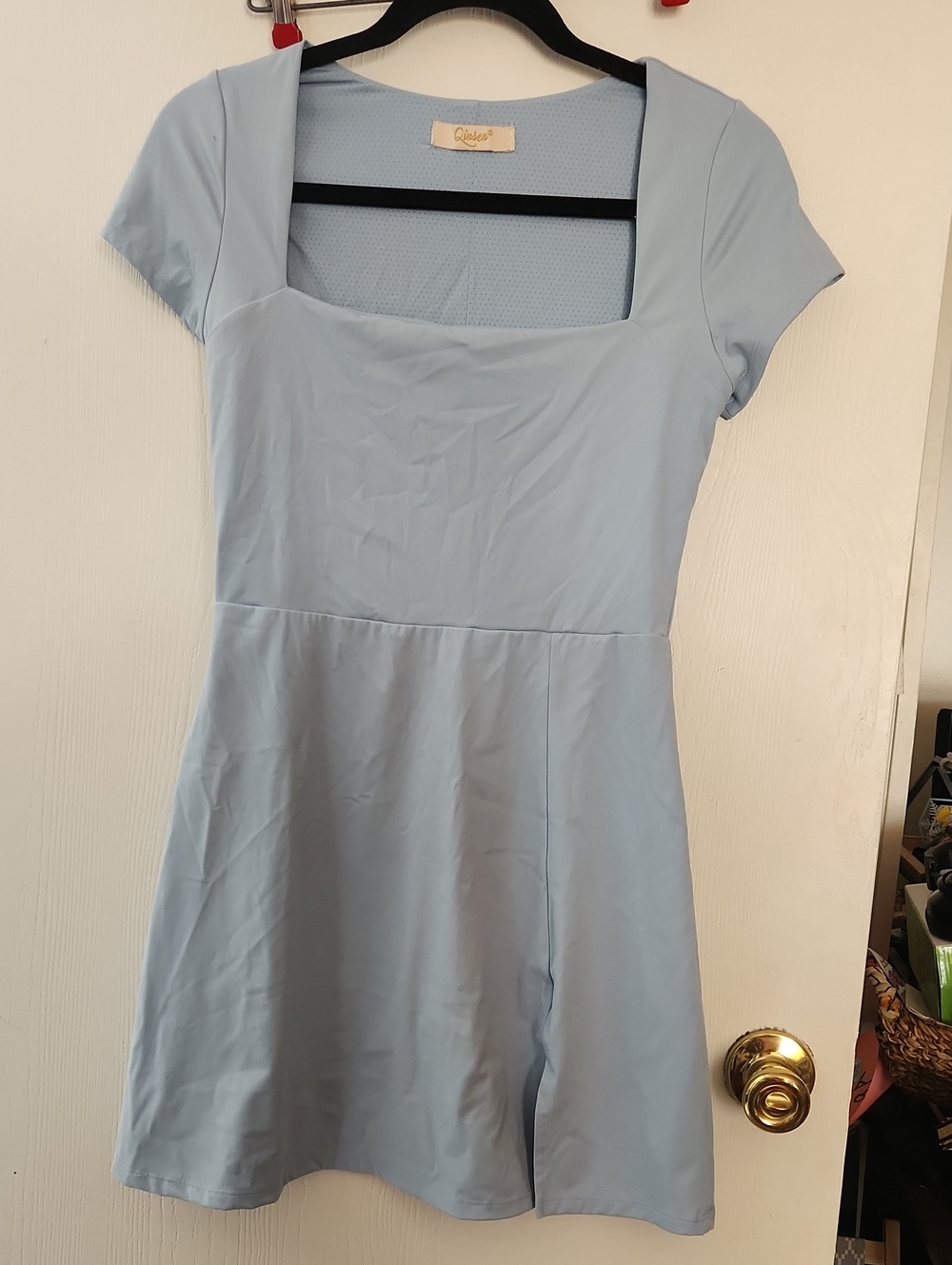 Light Blue Square Neck Fit-and-Flare Tennis Dress